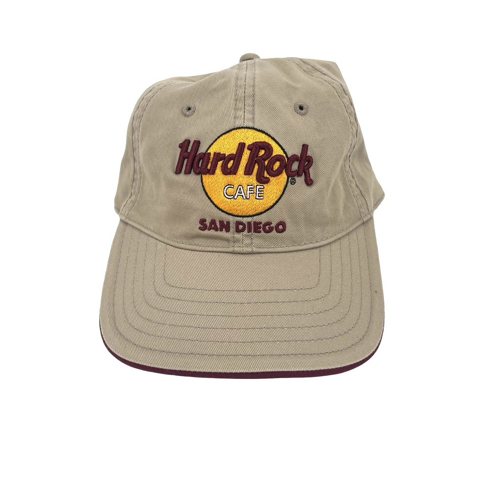 Hard Rock Cafe San Diego Hat Cap Khaki Burgundy Embroidered Strapback Y2K